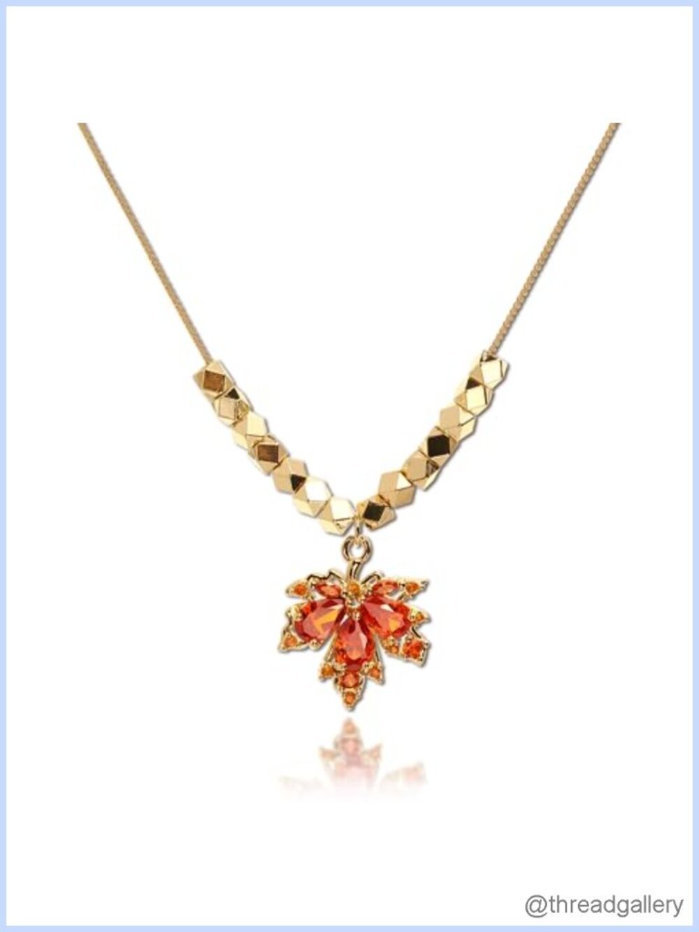 Dainty Gold Plated Maple Leaf Pendant Necklace for Women Cute Rhinestone Dangle